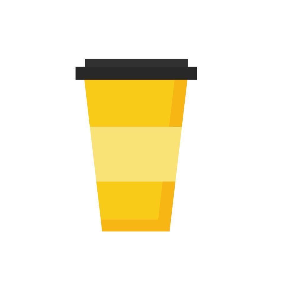 ícone plano com copo de papel para café, cappuccino ou chá na cor amarela sobre branco vetor