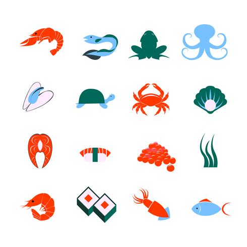 Conjunto de ícones de frutos do mar vetor