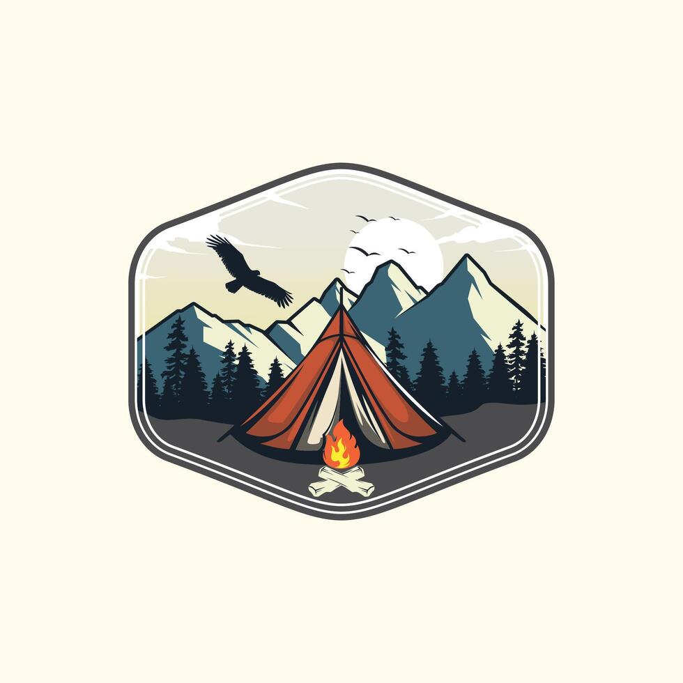 montanha aventura logotipo. ao ar livre acampamento vintage logotipo Projeto vetor
