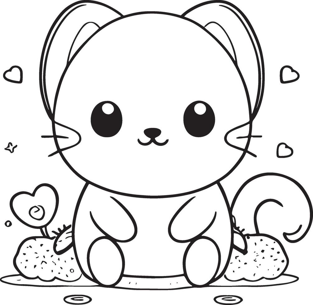 kawaii gatos, desenho animado personagens, fofa linhas e colorida coloração Páginas. vetor