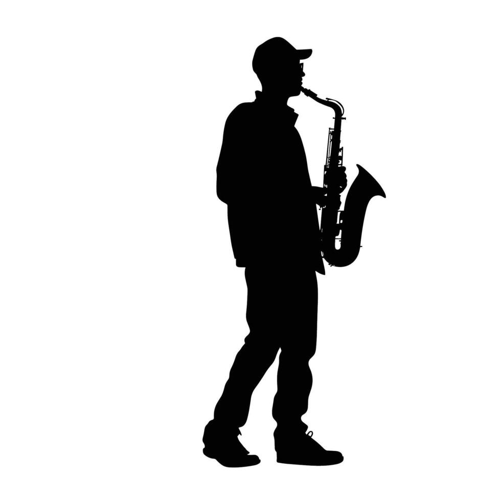 casual masculino saxofonista silhueta vetor