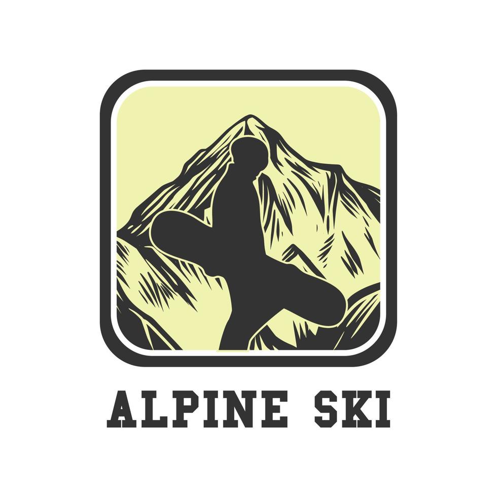 design de logotipo esqui alpino com um homem de silhueta segurando uma ilustração plana de snowboard vetor