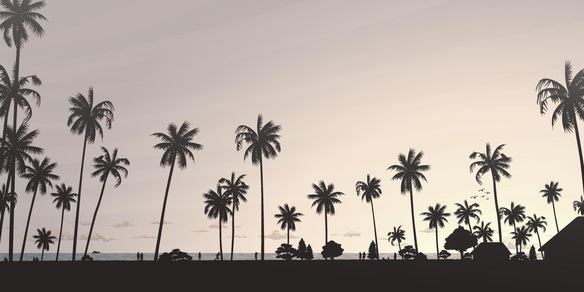 recortado coco Palma árvores às a de praia com baunilha céu retângulo fundo ilustração. verão viajando e festa às a de praia conceito plano Projeto com em branco espaço. vetor