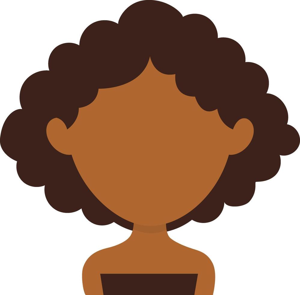 africano mulher avatar com afro Penteado e plano face Projeto. desenho animado ilustração vetor