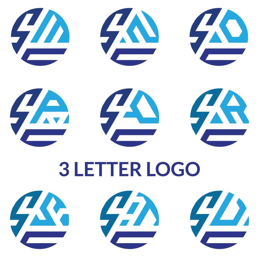 3 carta moderno genérico enorme logotipo smc,snc,soc,spc,sqc,src,ssc,stc,suc, vetor