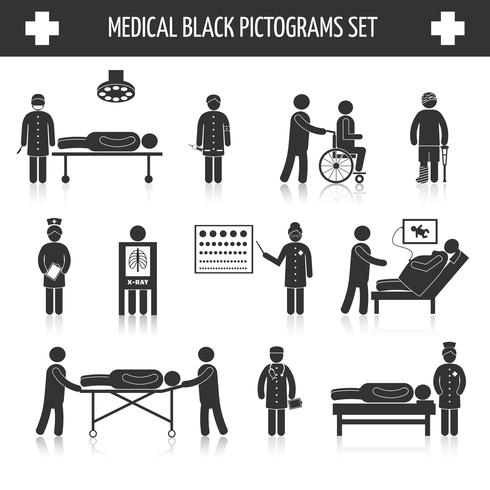 Conjunto de pictogramas pretos médicos vetor