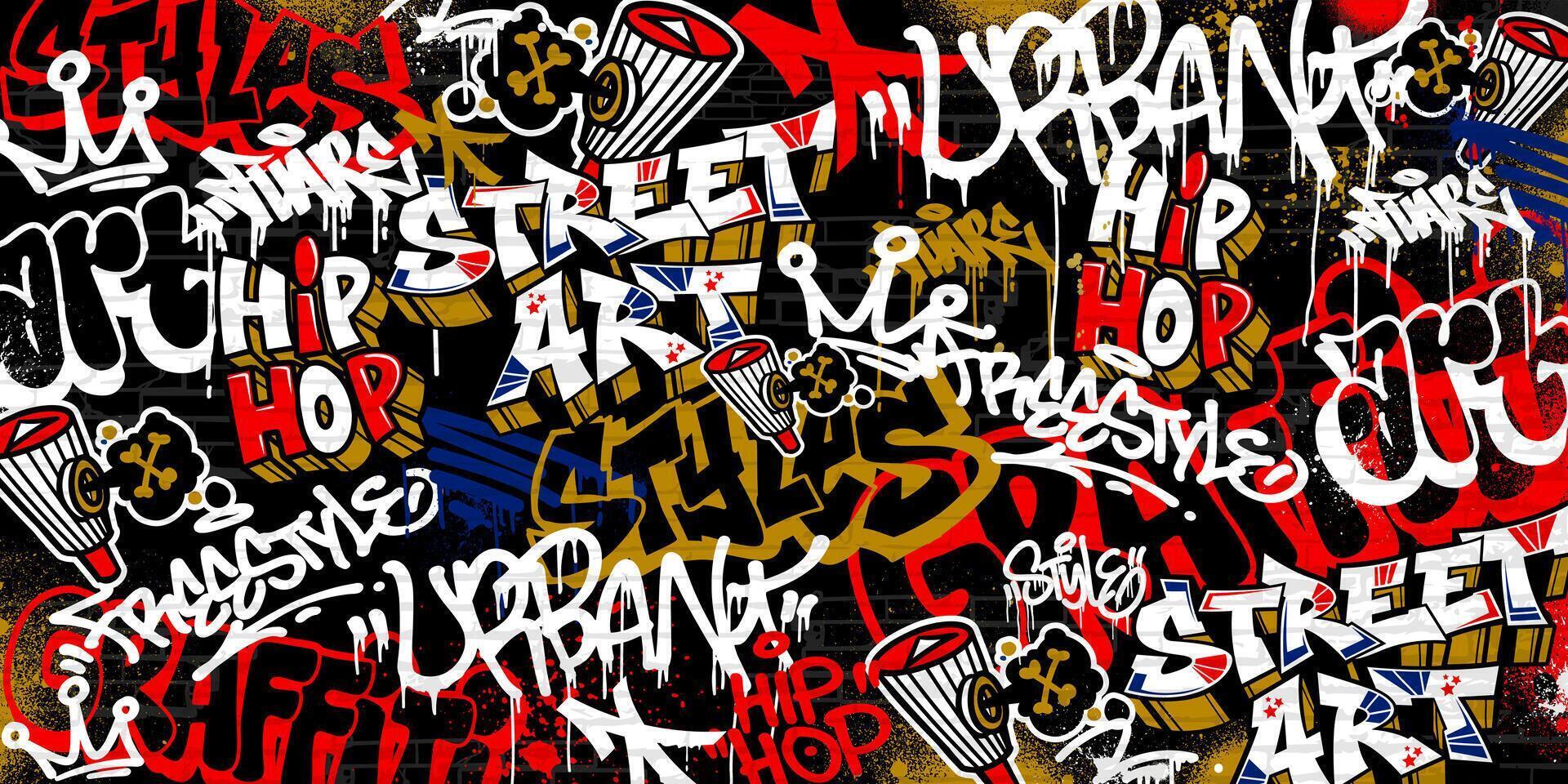grafite fundo com jogar fora e marcação desenhado à mão estilo. rua arte grafite urbano tema dentro formatar. vetor