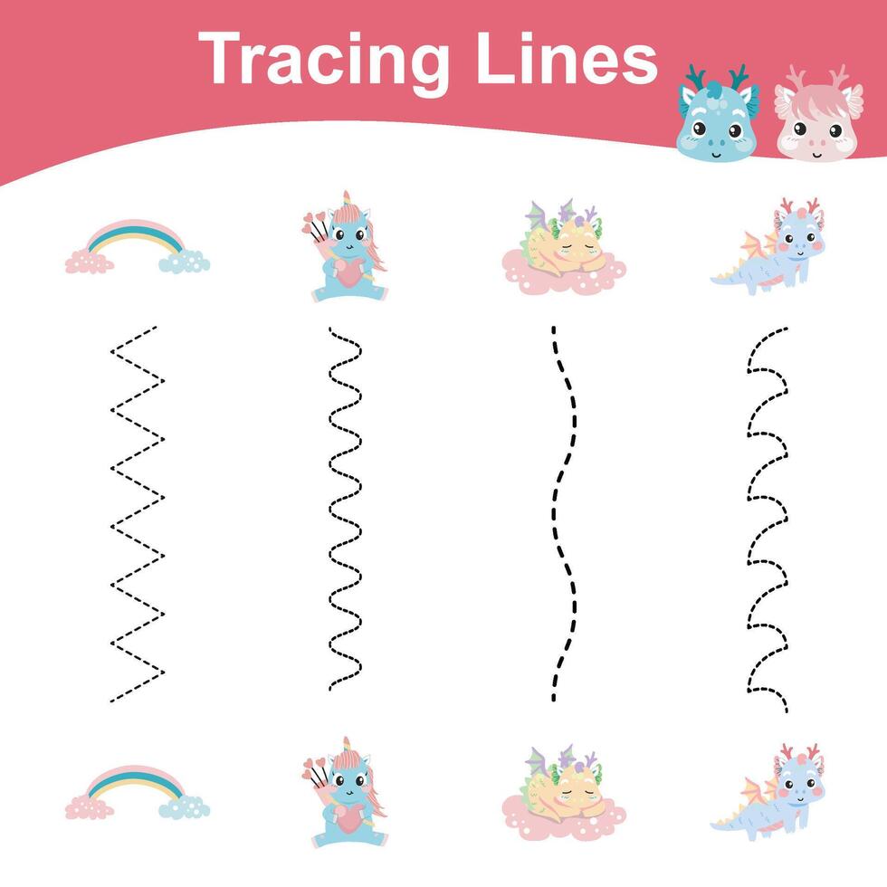 rastreamento linhas atividade para crianças. rastreamento linhas planilha para crianças. Aprendendo atividade vetor
