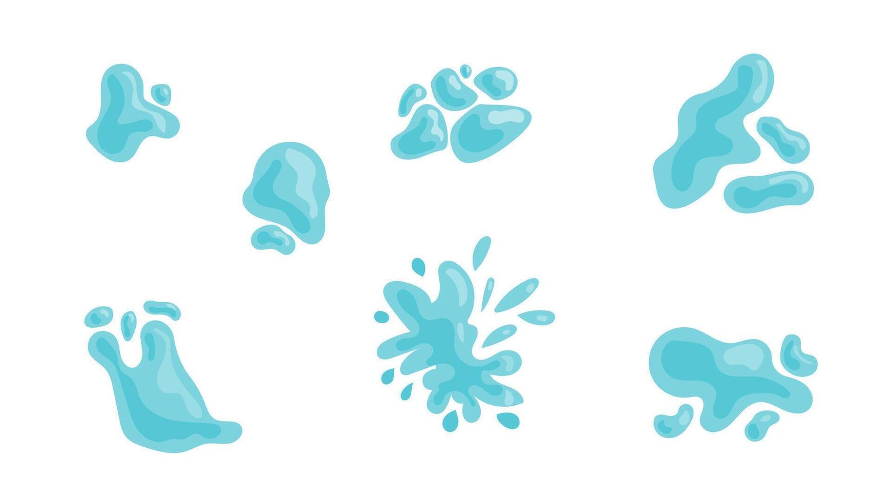 conjunto do formato diferente salpicos e gotas do água, desenhado à mão ilustrações dentro uma plano desenho animado estilo. vetor