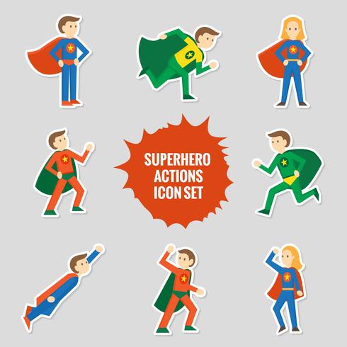 Conjunto de adesivos de super-heróis vetor