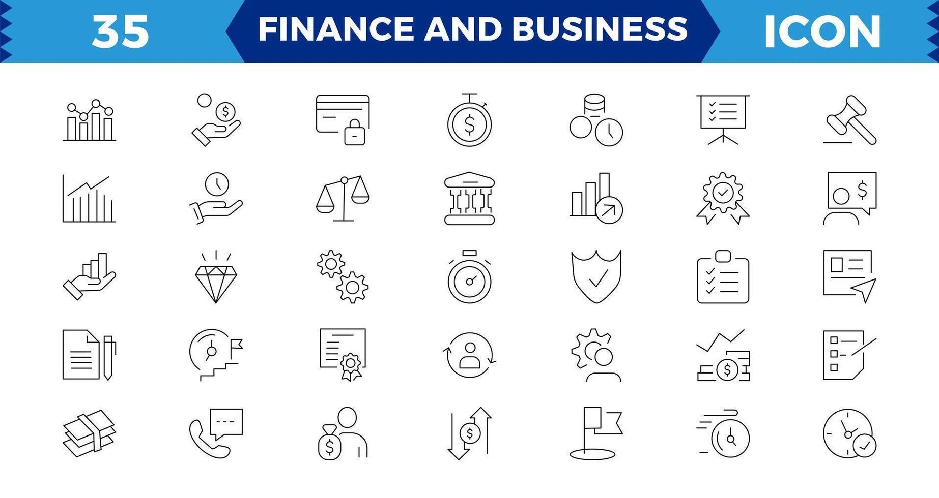 finança e o negócio linha ícones coleção. grande ui ícone conjunto dentro uma plano Projeto. fino esboço ícones pacote. linear ícone coleção. editável AVC. vetor