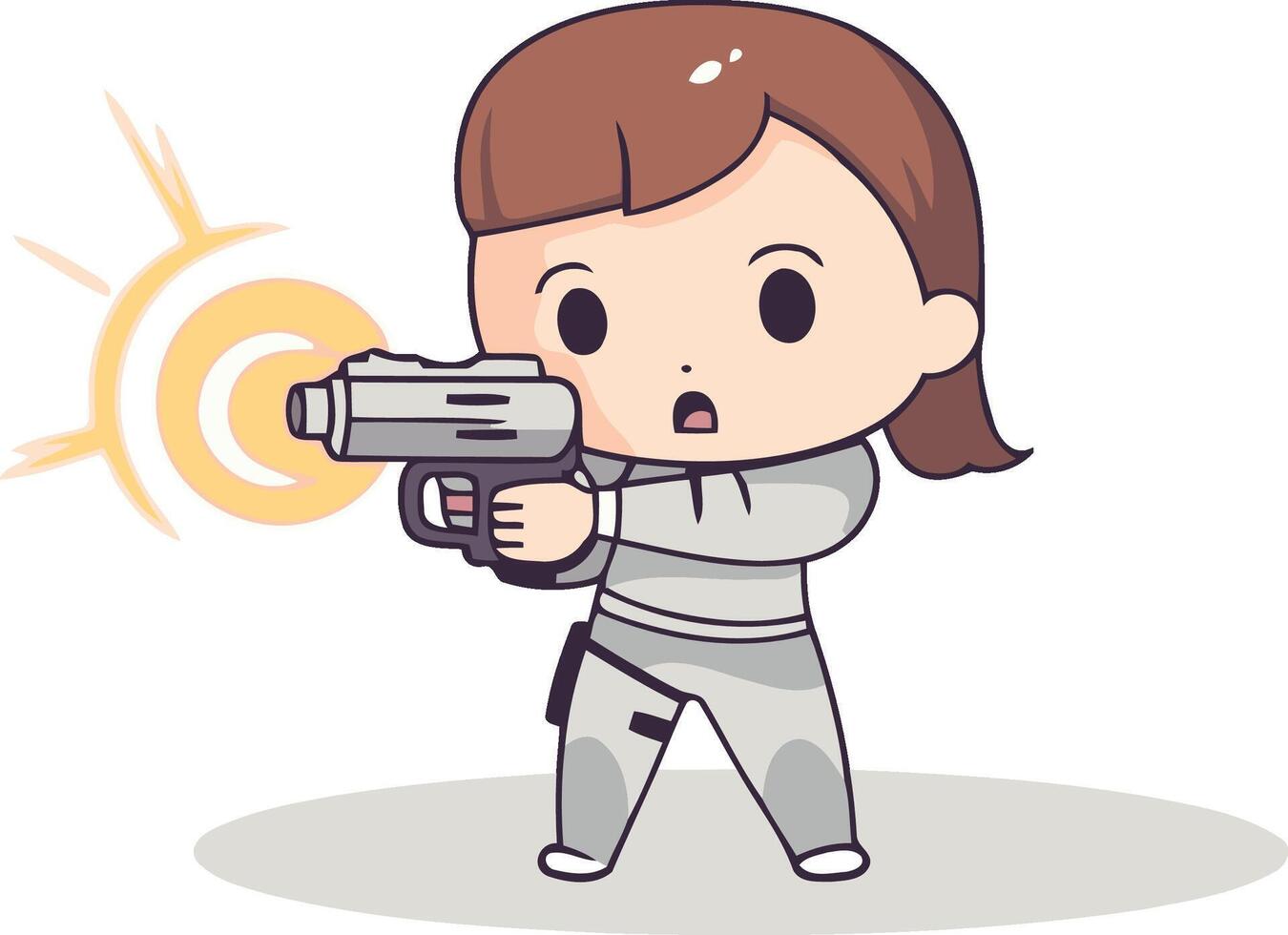 fofa pequeno menina tiroteio com uma arma de fogo desenho animado ilustração gráfico Projeto vetor