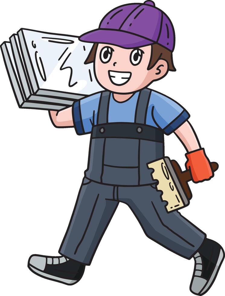 construção trabalhador carregando azulejos desenho animado clipart vetor