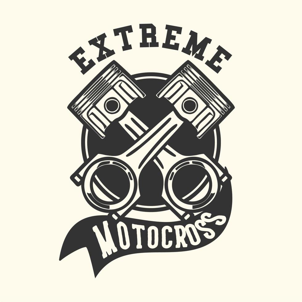 logo design de motocross extremo com ilustração vintage de pistão vetor