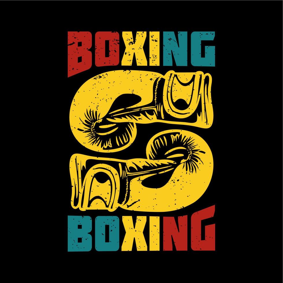 t shirt design boxe boxe com luva de boxe e ilustração vintage de fundo preto vetor