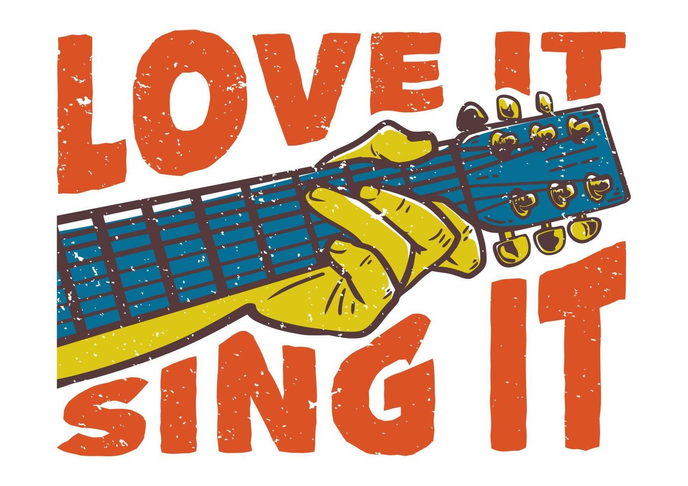 t-shirt design slogan tipografia adore cante com guitarra tocando ilustração vintage vetor
