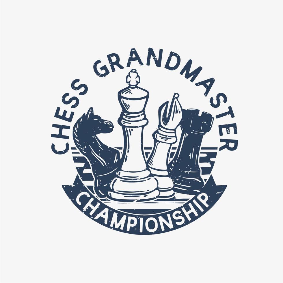logotipo design de xadrez Grande Mestre campeão com ilustração vintage de xadrez vetor