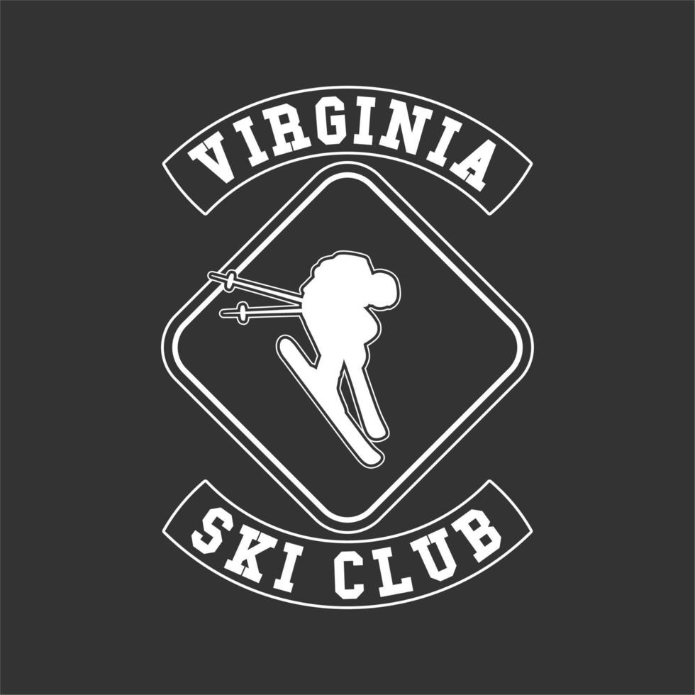 design de logotipo com silhueta esquiador homem esquiando ilustração vintage vetor