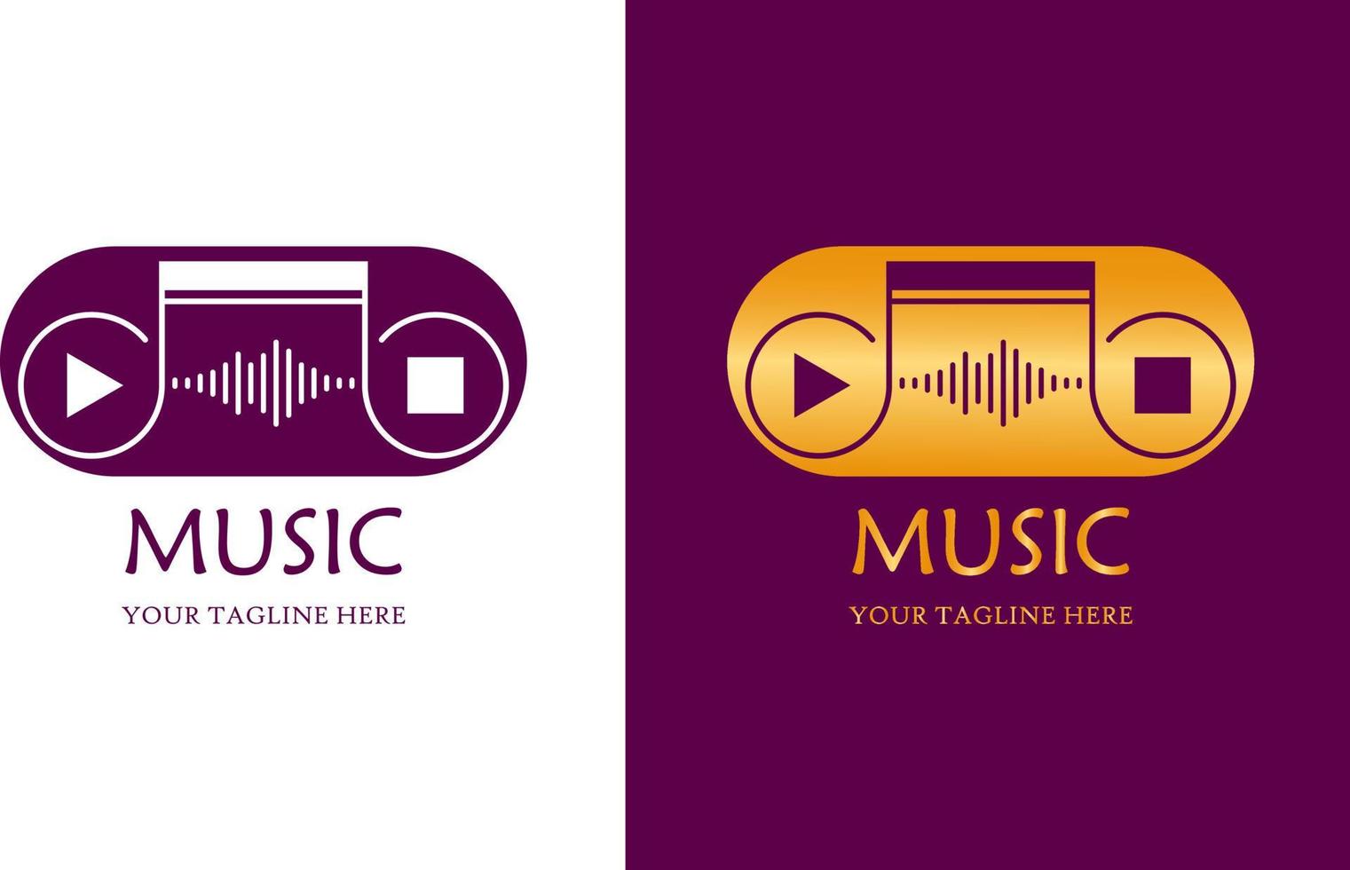logotipo da música, logotipo do player de mídia e logotipo do rádio em dois estilos vetor