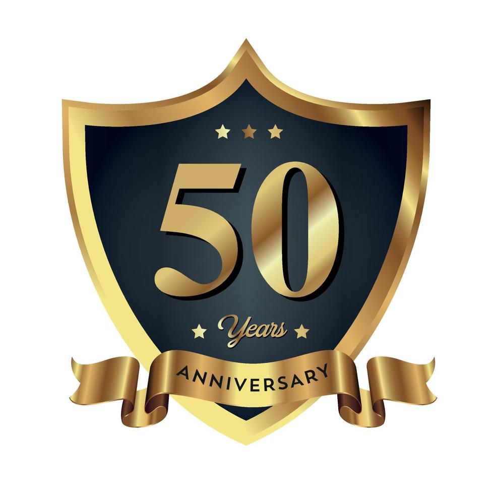 50º aniversário, comemorando o plano de negócios da empresa de texto com números. modelo de evento de aniversário de celebração de vetor escudo de cor vermelho ouro escuro