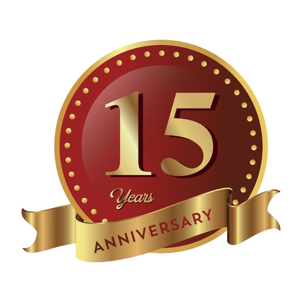 15º aniversário comemorando plano de negócios da empresa de texto com números. modelo de evento de aniversário de celebração de vetor escudo de cor vermelho ouro escuro