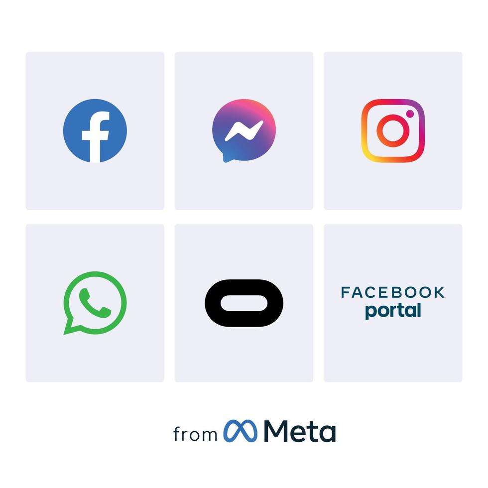 metaverso todos os logotipos de ícones de aplicativos, facebook, instagram messenger, portal, portal do Facebook, óculo, aplicativos do Facebook, meta apps, do meta, do Facebook, aplicativos, vetor