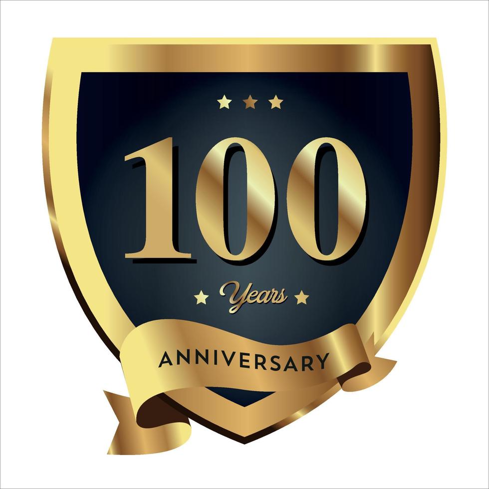 100º aniversário, comemorando o plano de negócios da empresa de texto com números. modelo de evento de aniversário de celebração de vetor escudo de cor vermelho ouro escuro