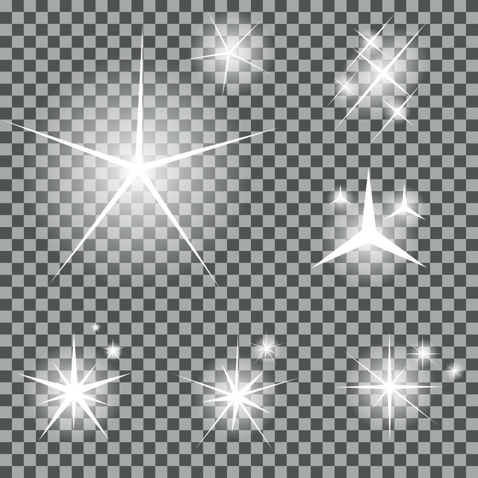 conjunto de estrelas brilhantes de luz com ilustração vetorial de brilhos vetor