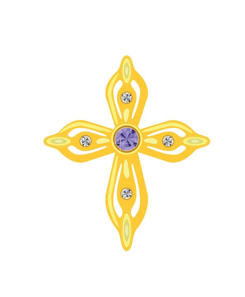 cruz dourada com diamantes. ilustração vetorial. vetor