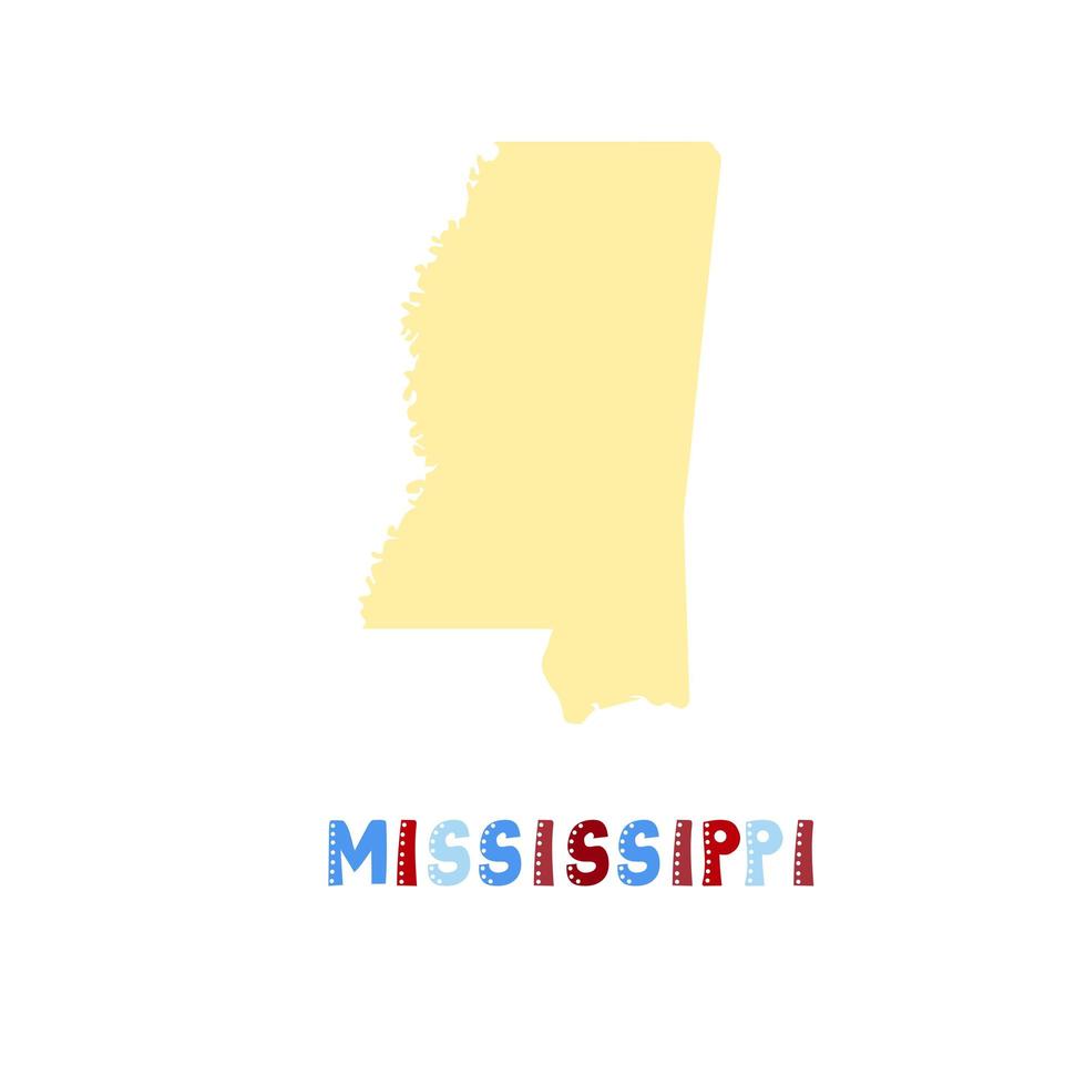 coleção dos EUA. mapa do mississippi - silhueta amarela vetor