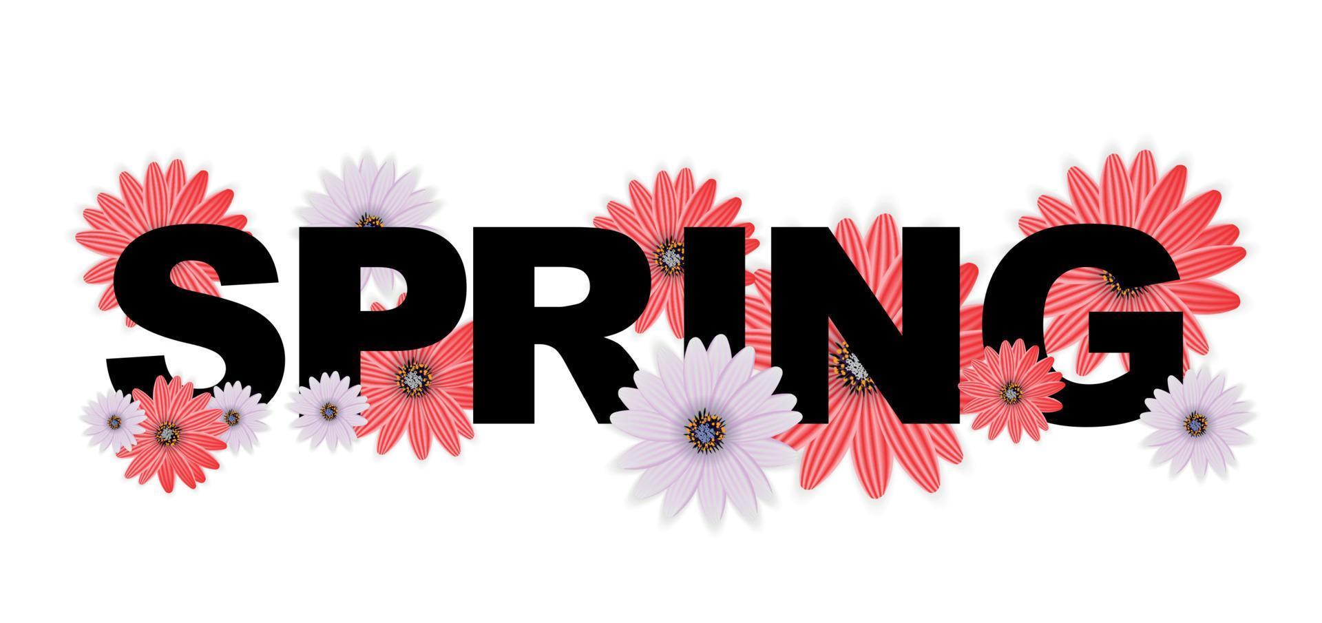 Olá, saudações de banner de primavera desenha o plano de fundo com elementos de flores coloridas. ilustração vetorial vetor
