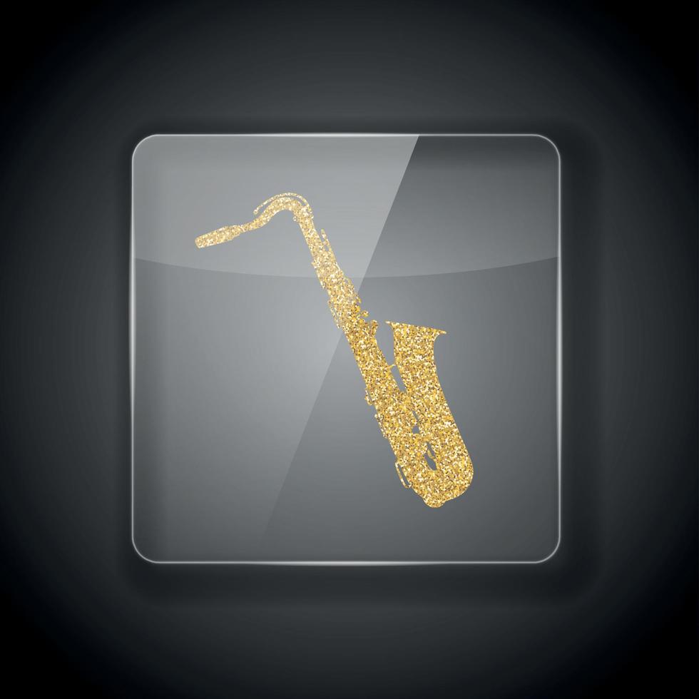 moldura de vidro em fundo escuro com silhueta dourada brilhante de saxofone. ilustração vetorial vetor