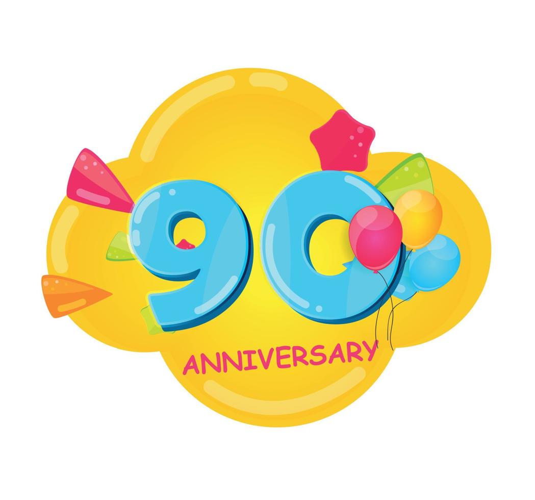 Cute cartoon template logo Ilustração em vetor aniversário de 90 anos