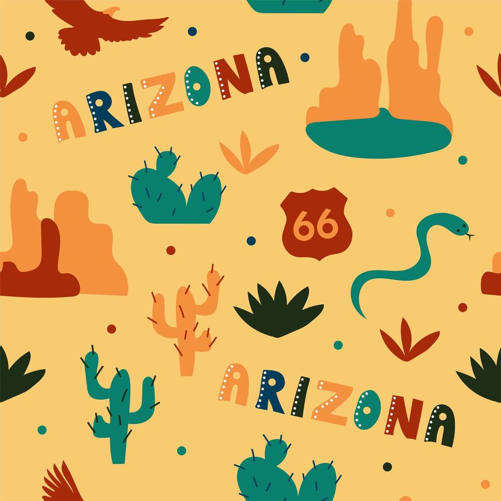 coleção dos EUA. ilustração do vetor do tema do arizona. símbolos de estado