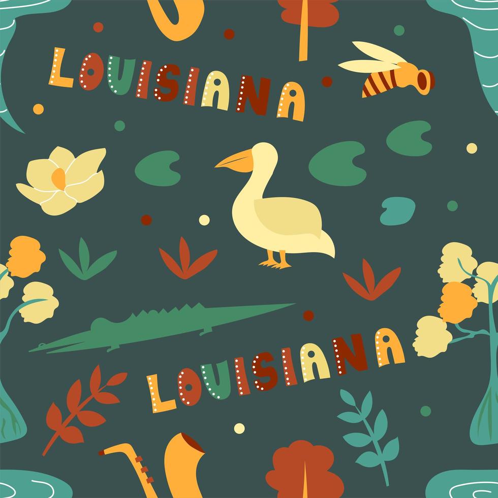 coleção dos EUA. ilustração em vetor de tema louisiana. símbolos de estado