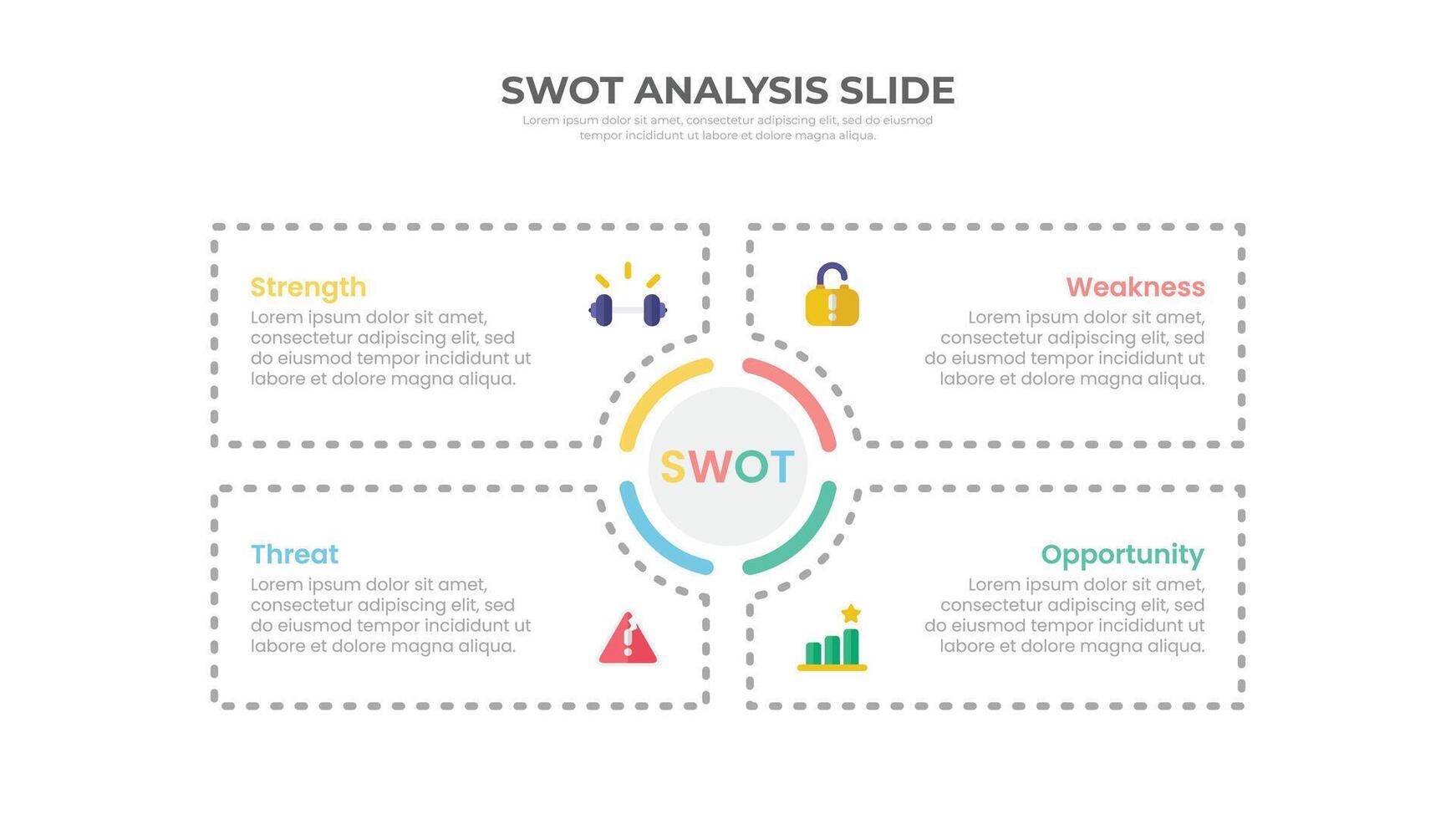 swot análise deslizar infográfico com 4 retangular elementos vetor