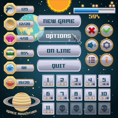 Design de interface do jogo espacial vetor