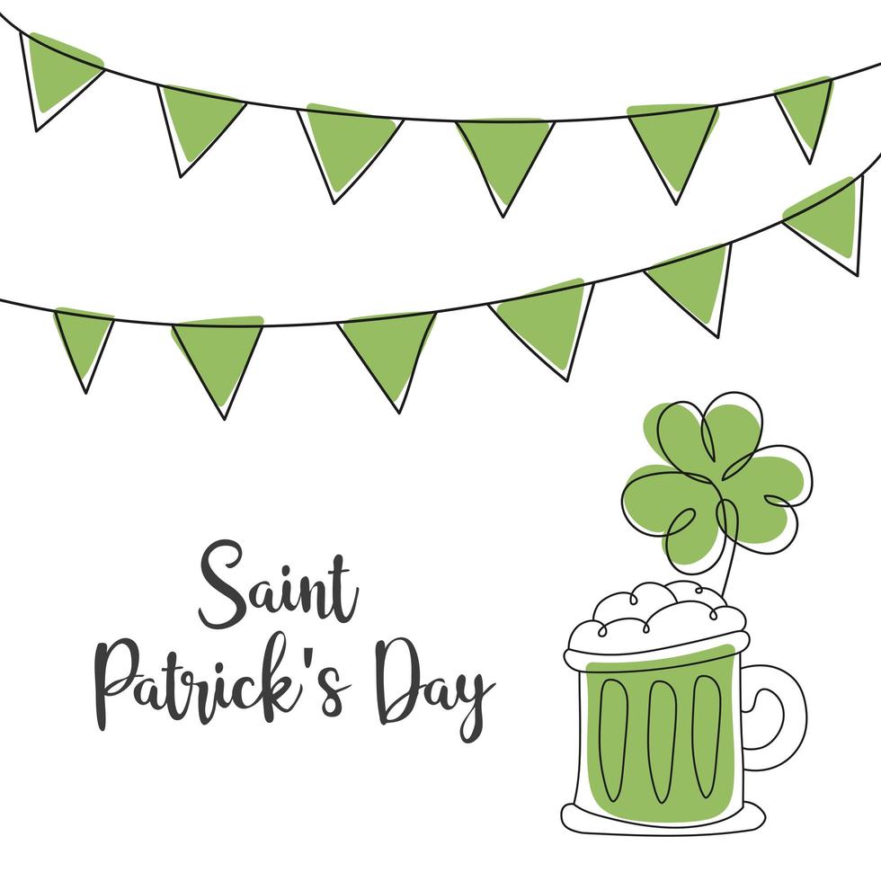 feliz dia de St.Patrick. cerveja e trevo. para design de cartão de menu de restaurante vetor