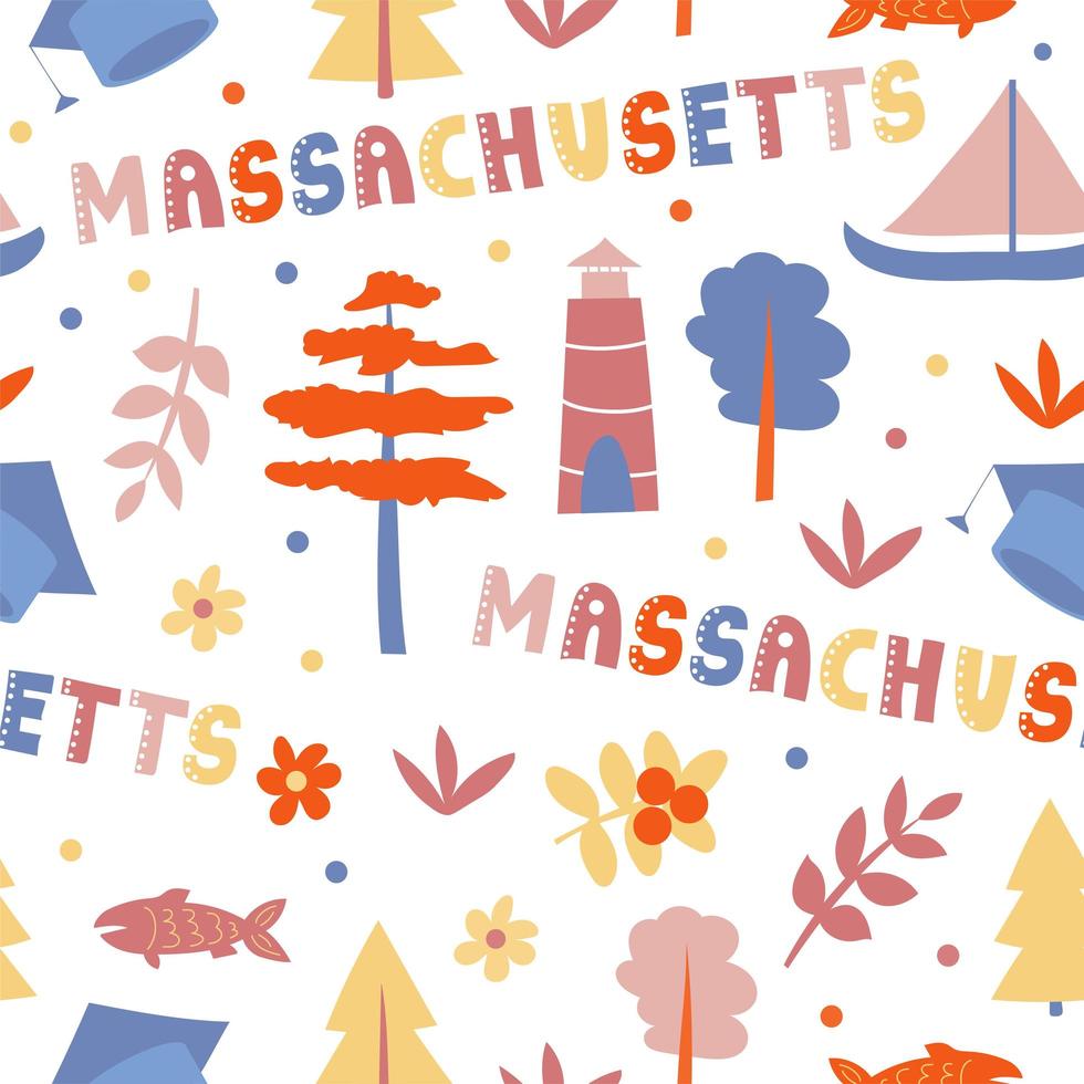 coleção dos EUA. ilustração do vetor do tema de Massachusetts. símbolos de estado