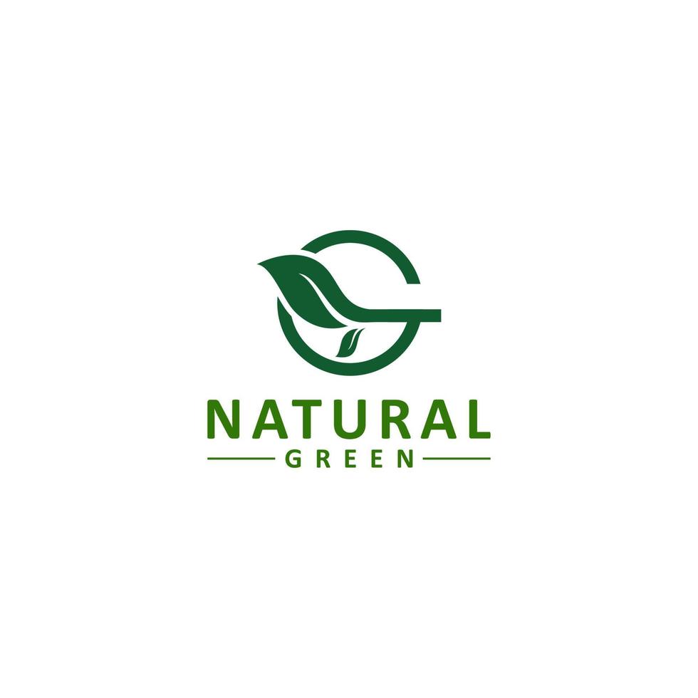 logotipo natural com letra g combinado com folhas vetor