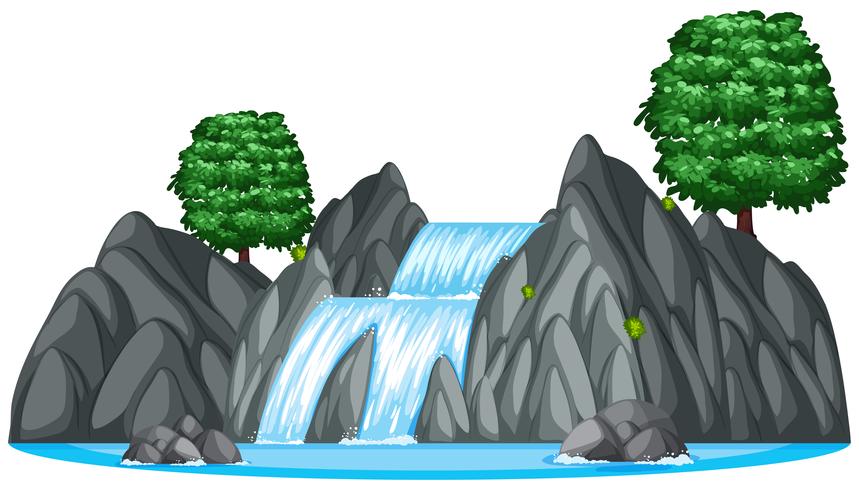 Cachoeira com duas grandes árvores vetor