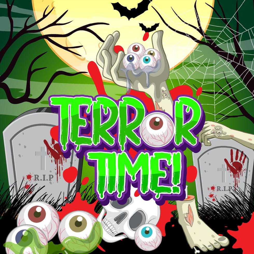 pôster de halloween com logotipo da palavra terror time vetor