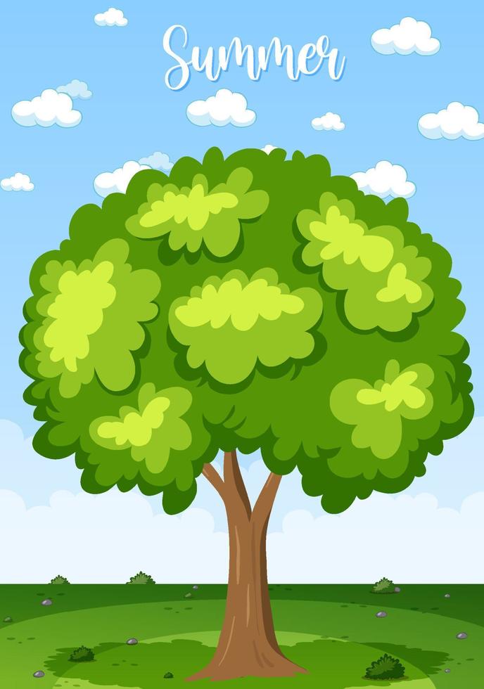 árvore isolada em estilo cartoon com palavra de verão vetor