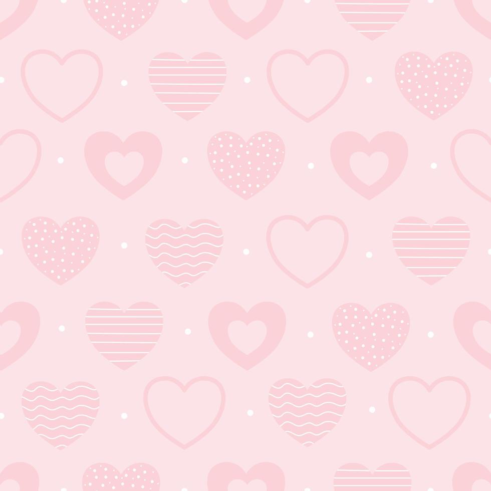 Seamless pattern vector background com corações rosa pastel bonito design usado para impressão, papel de parede, decoração, tecido, ilustração vetorial de têxteis