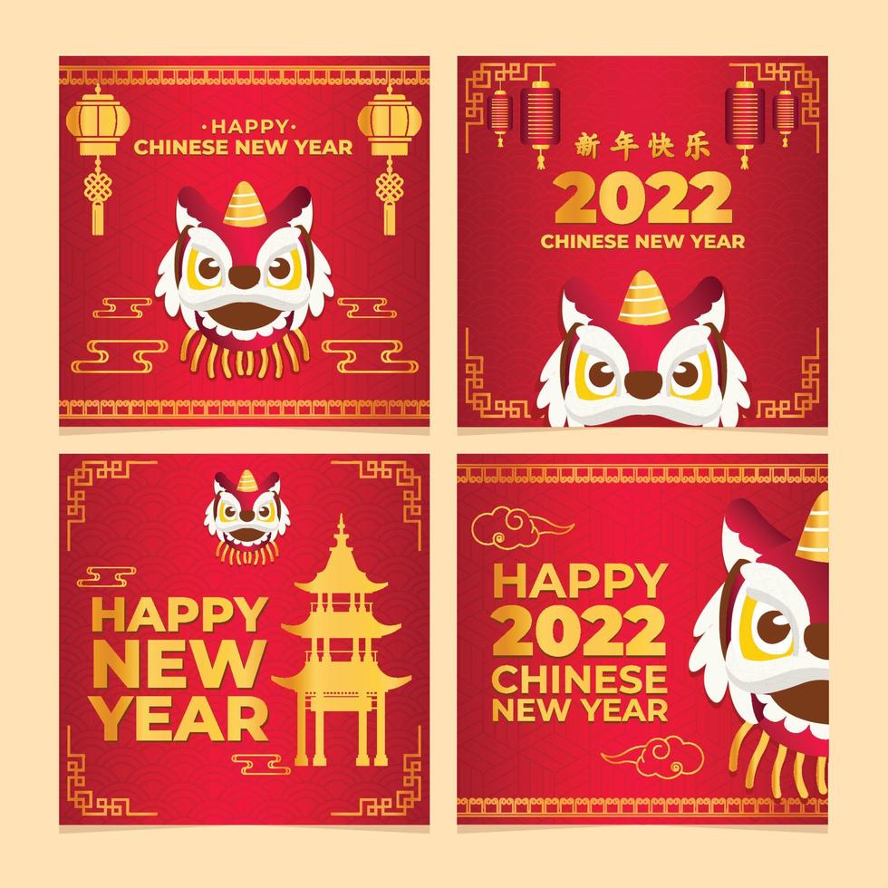 postagem nas redes sociais do ano novo chinês com barongsai vetor