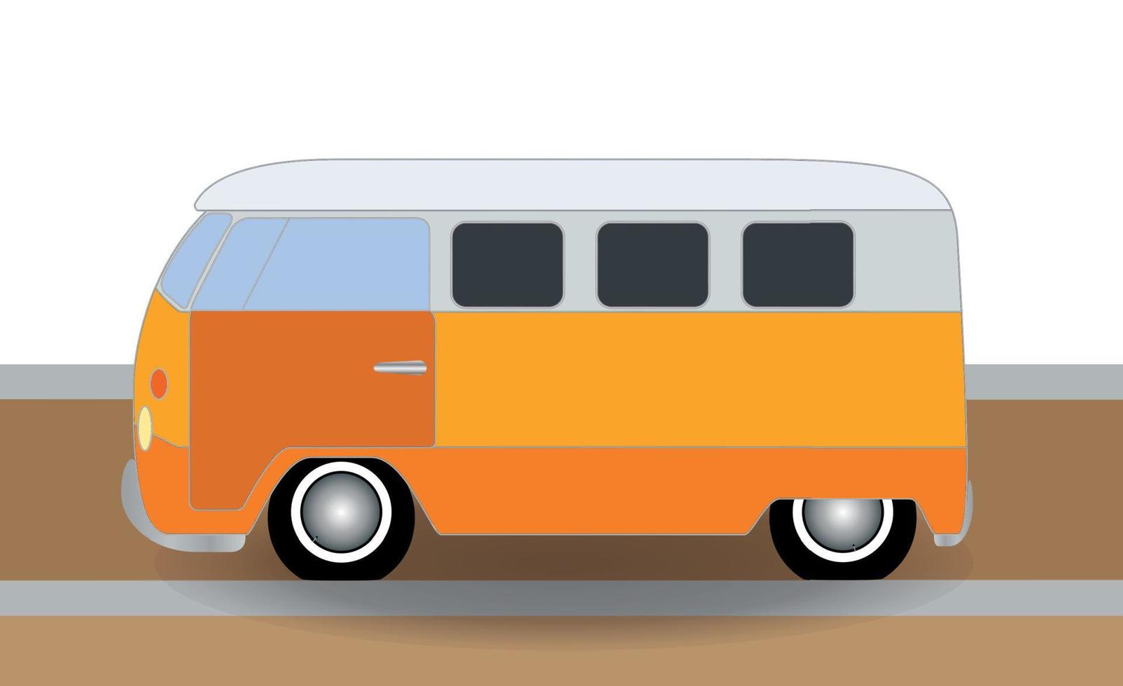cartoon alegre microônibus, que viaja na estrada. ilustração vetorial. vetor