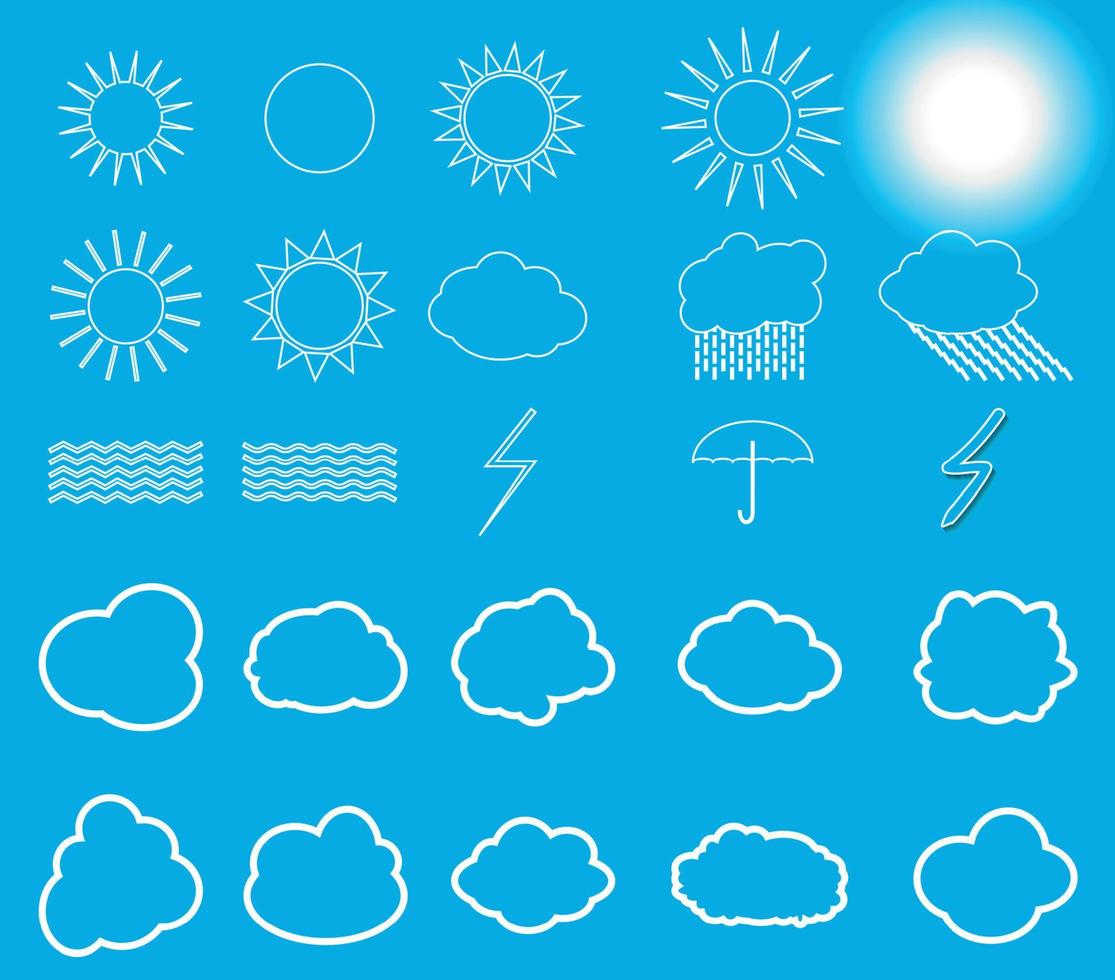 conjunto de símbolos sol, nuvens, tempestade, guarda-chuva. ilustração vetorial. vetor