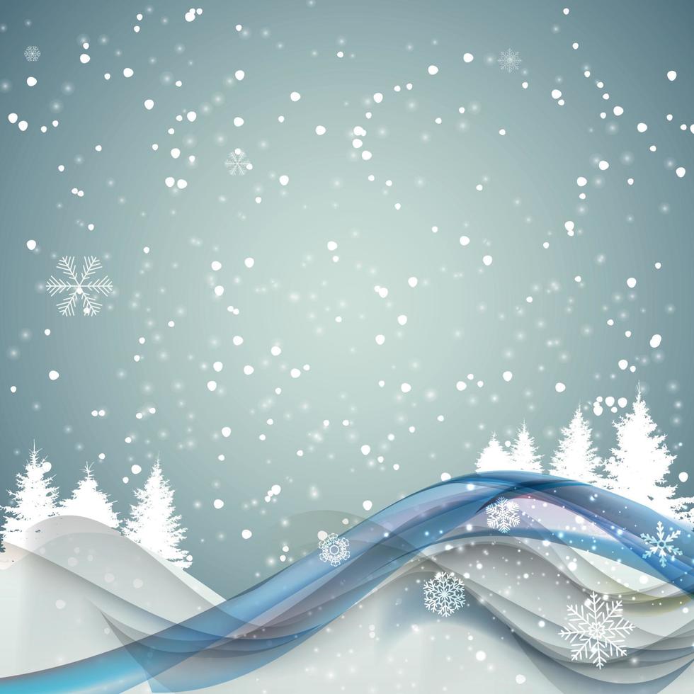 Resumo de fundo de onda de Natal e ano novo com luzes, flocos de neve de árvores. ilustração vetorial vetor