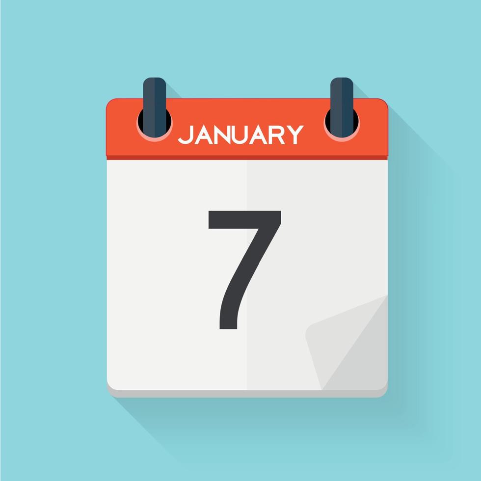 7 de janeiro ícone plano diário de calendário. ilustração vetorial emblema. elemento de design para aplicativos e documentos de escritório de decoração. logotipo do dia, data, hora, mês e feriado vetor