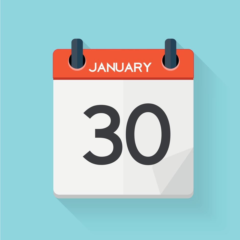 30 de janeiro ícone plano diário de calendário. ilustração vetorial emblema. elemento de design para aplicativos e documentos de escritório de decoração. logotipo do dia, data, hora, mês e feriado vetor